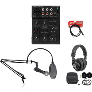 Rockville 1-Person Podcast Podcasting Recording Kit w/Mic+Boom+Headphones