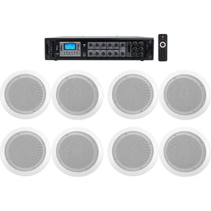 6-Zone Home Audio System+8 White Ceiling Speakers 4 Bedroom/Living Room/Bathroom