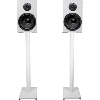 RockShelf 64W White 6.5" Home Bookshelf Speakers w/37" Stands