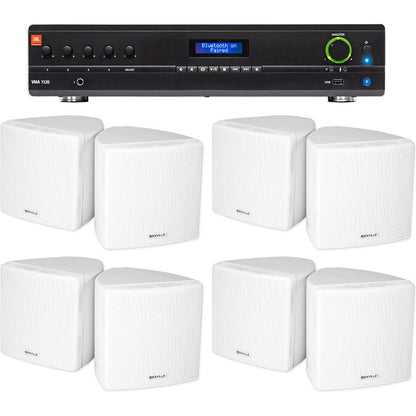 JBL Commercial Amplifier+(8) 3.5" White Cube Speakers for Restaurant/Bar/Cafe