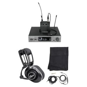 Audio Technica ATW-3211/831DE2 Wireless Lav Microphone System+Blue Headphones