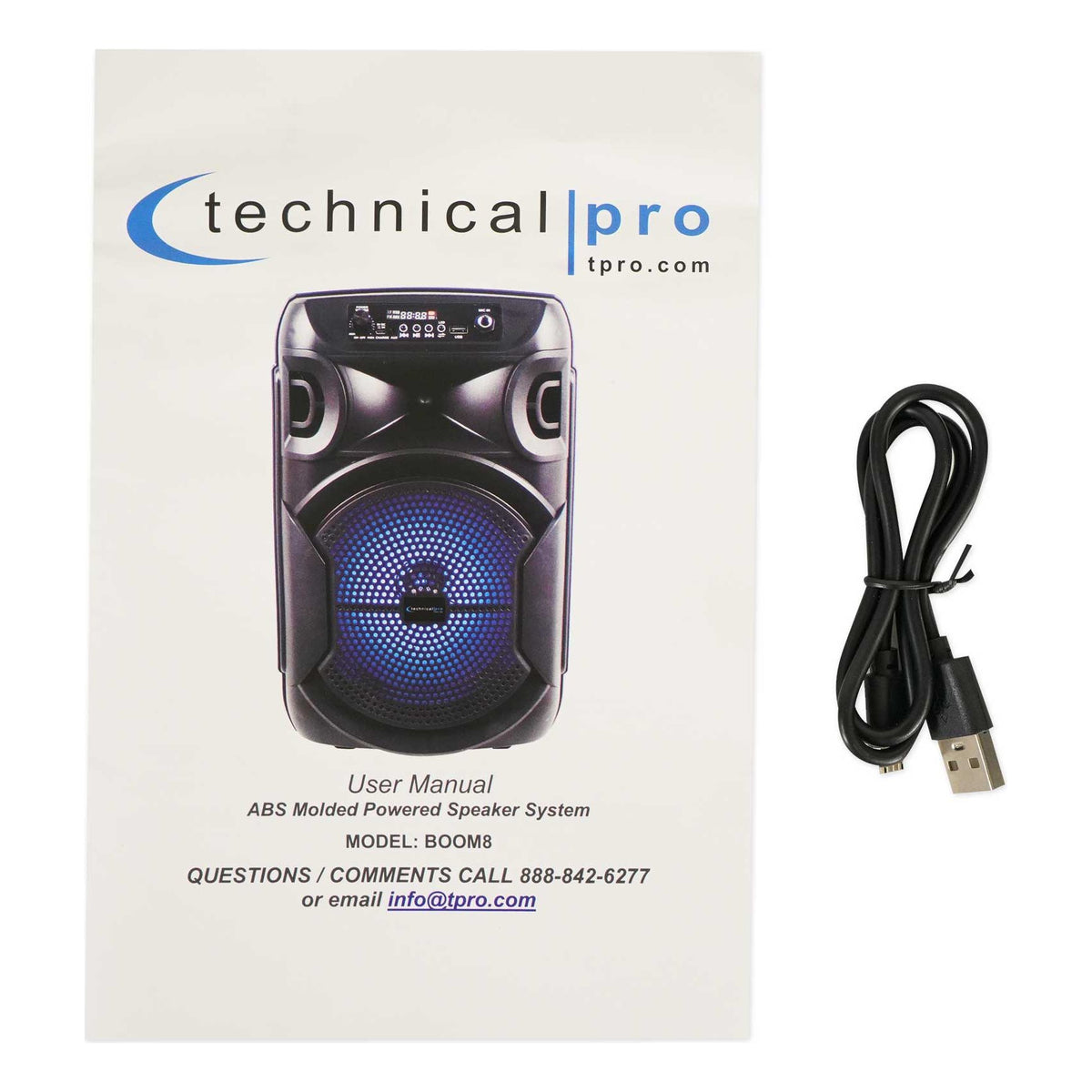 Technical Pro BOOM8 Rechargeable 8" LED Party Speaker w/Bluetooth/USB+Microphone