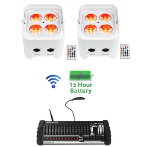 2) Rockville BEST PAR 50 Battery Wash Lights Wireless DMX+384 Channel Controller