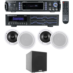 Rockville Home Theater Bluetooth Receiver+EQ+ (4) Ceiling Speakers+8" Subwoofer