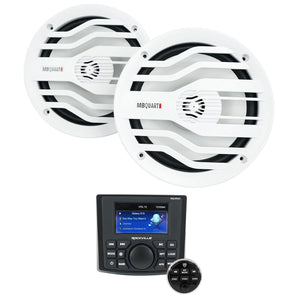 Rockville RGHR45 4 Zone Marine Bluetooth Receiver+2 White MB Quart 6.5" Speakers
