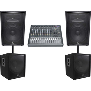 (2) JBL JRX215 1000w 15" DJ P/A Speakers+(2) 18" 1400w Subwoofers+Powered Mixer