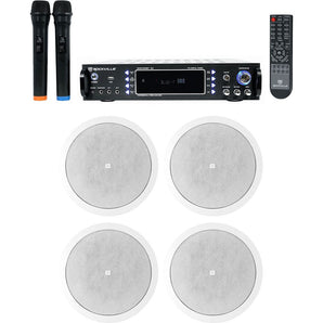 JBL+Rockville Karaoke System w/(4) Ceiling Speakers+Bluetooth Receiver+(2) Mics