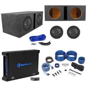 2) Polk Audio MM1042SVC 10" 2400w Subwoofers Bundle with Vented Sub Box, Mono Amplifier & Wires