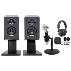 SAMSON Studio Monitors+Desk Stands+Recording Mic+Headphones 4 Podcast Podcasting