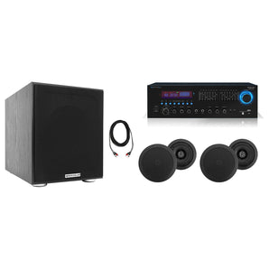 Technical Pro RX55URIBT Home Receiver+(4) 5.25" Black Ceiling Speakers+Subwoofer