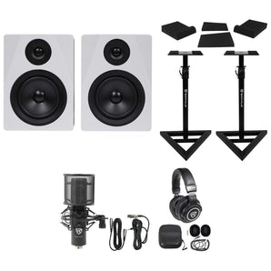(2) Rockville APM5W 5.25" Powered USB Studio Monitors+Stands+Pads+Mic+Headphones