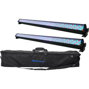 (2) Rockville ROCKSTRIP 252 LED DMX RGB Color Strip DJ Wash Up Light Bars+Bag