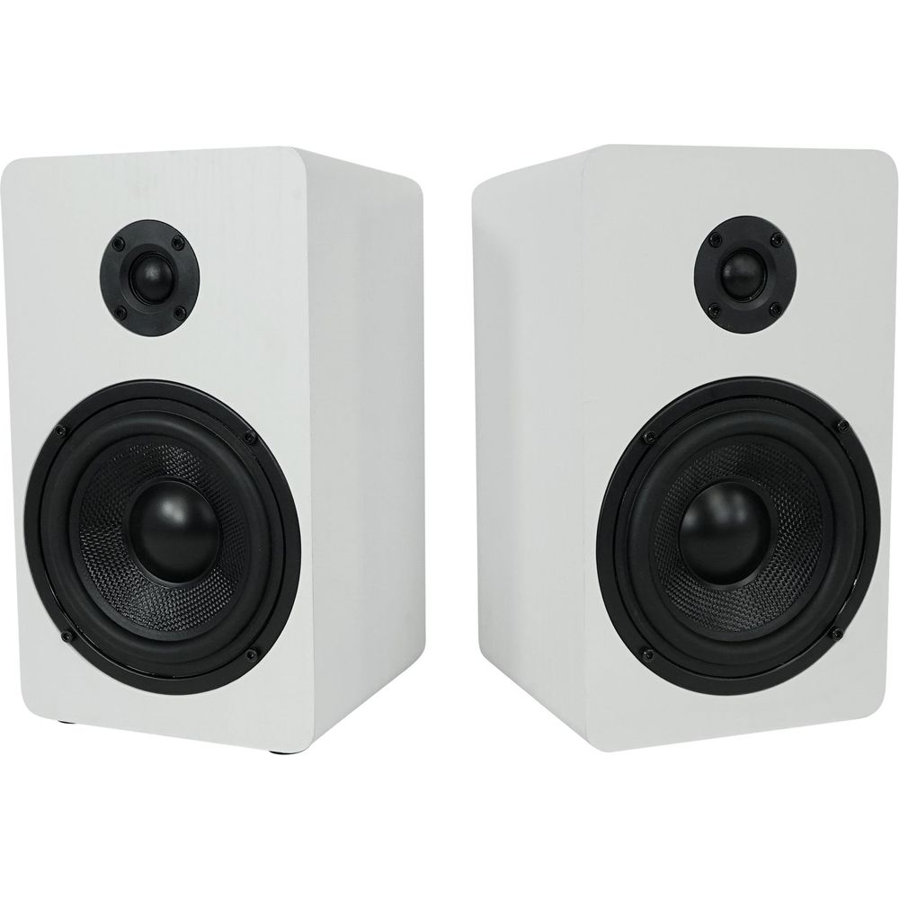 RockShelf 54W White 5.25" Home Bookshelf Speakers + 36" Stands