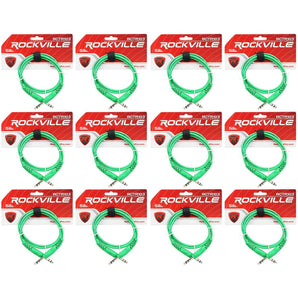 12 Rockville RCTR103G Green 3' 1/4'' TRS to 1/4'' TRS Cable 100% Copper