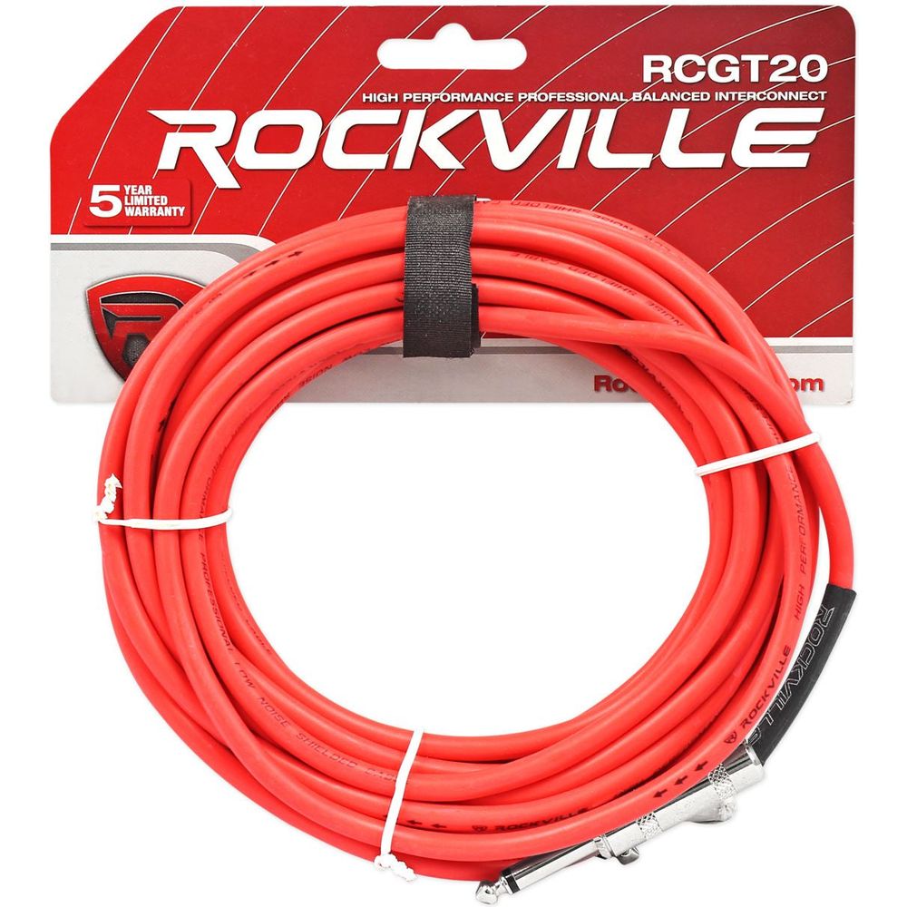 (4) 20' 1/4" TS to 1/4'' TS Guitar Cable (Blue and Red)