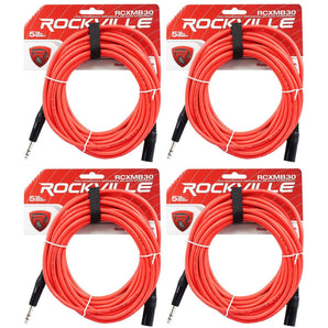 4 Rockville RCXMB30-R Red 30' Male REAN XLR to 1/4'' TRS Balanced Cables