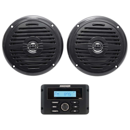 KICKER KMC3 Gauge Hole Digital Media Bluetooth Receiver+(2) 5.25" Black Speakers