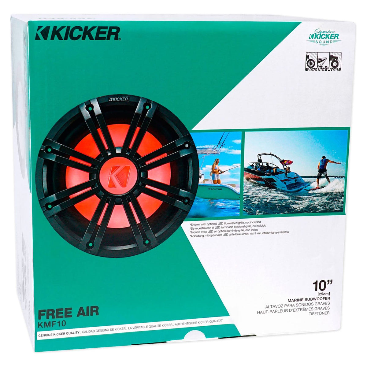 KICKER 45KMF104 10" Free Air Marine Subwoofer + Amplifier SVC 4-ohm Sub KMF10