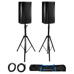 (2) JBL SRX835P 15" 2000w Powered 3-Way Full-Range DJ PA Speakers w/DSP+Stands