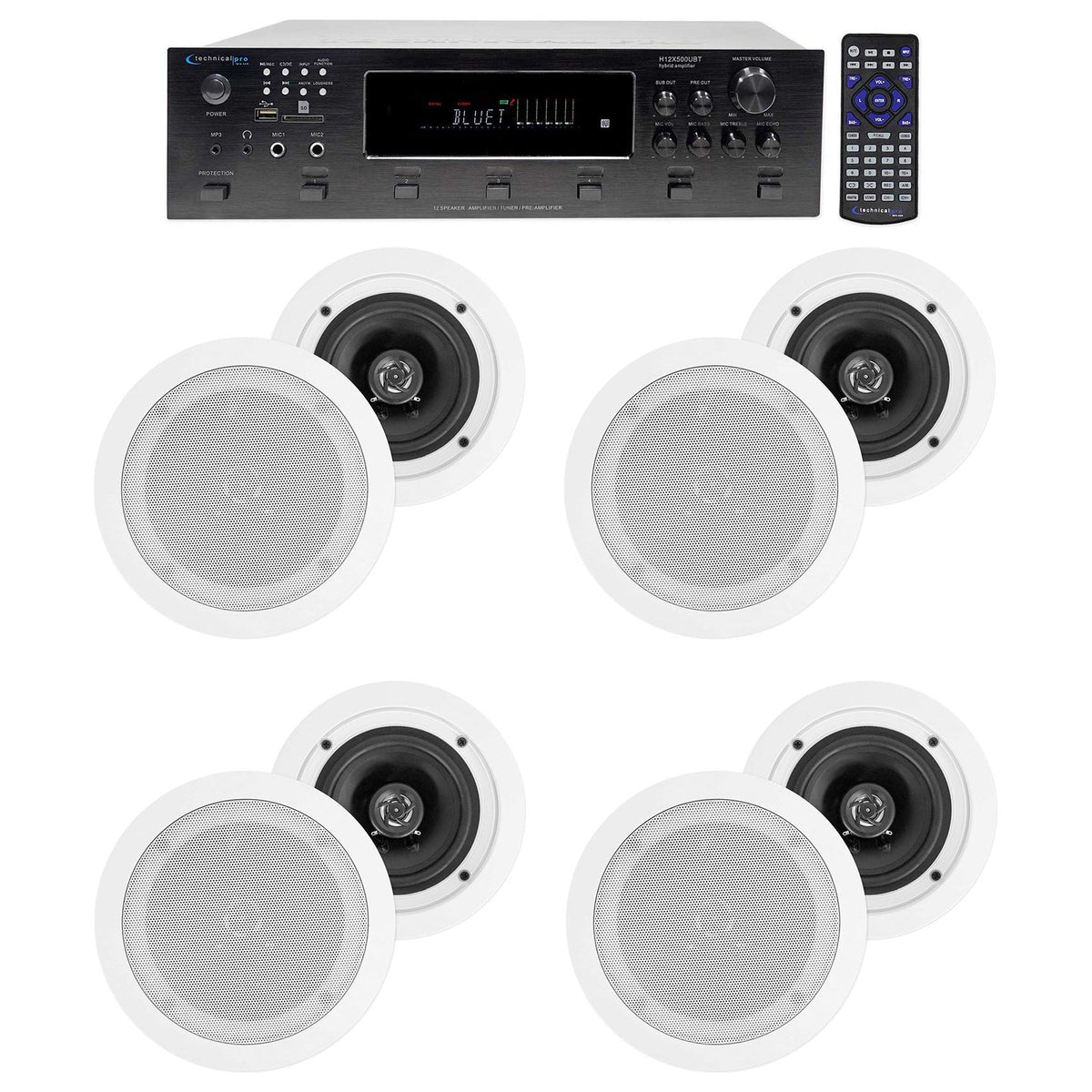 H12X500UBT 6-Zone Receiver & 4x HC55 White 5.25" Speaker Bundle