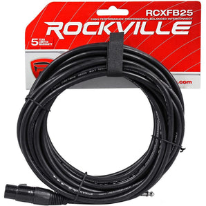 Rockville RCXFB25B 25' Female REAN XLR to 1/4'' TRS Cables Black 100% Copper