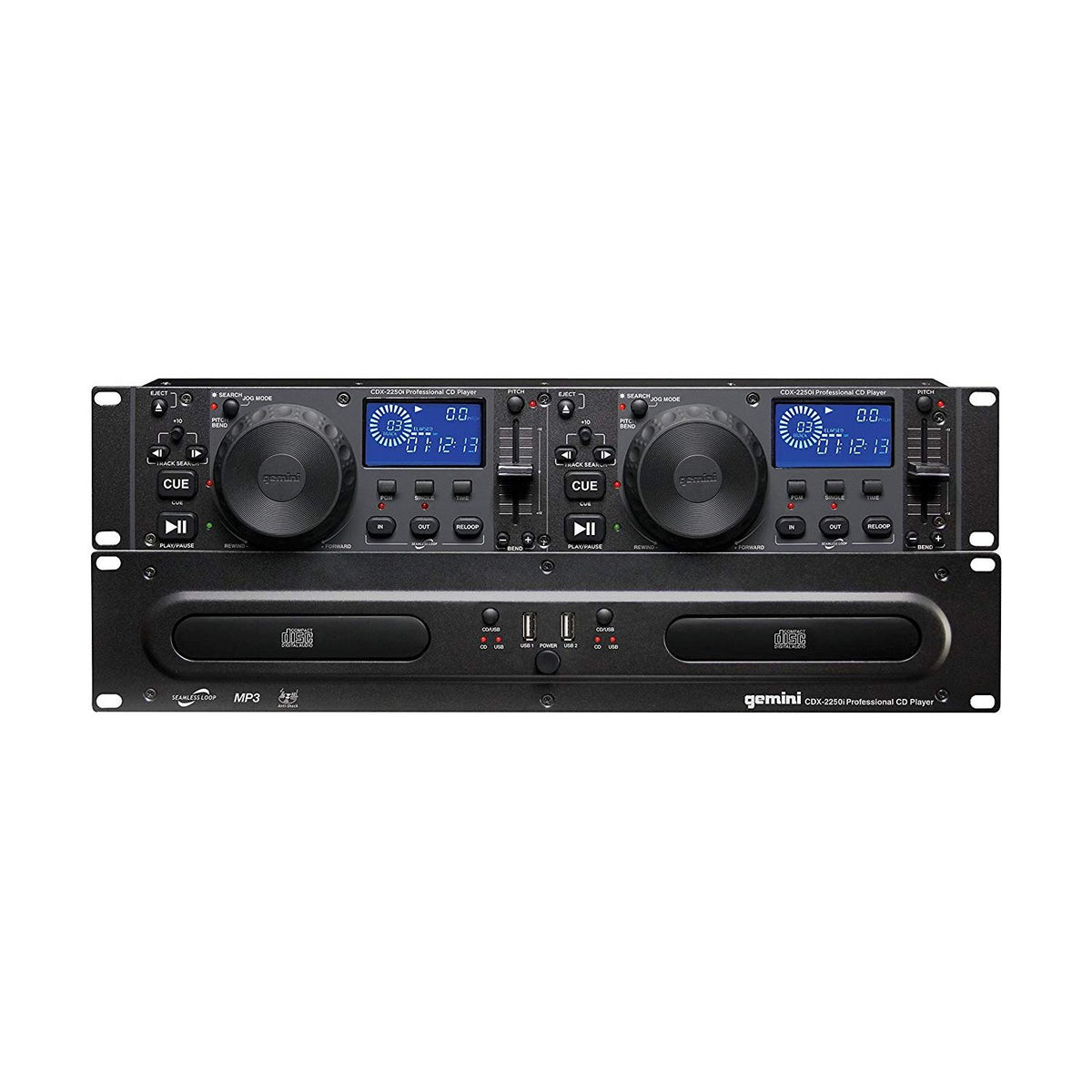 Gemini CDX-2250i DJ Dual Two Deck CD/MP3 Media Player+(2) Par Wash Up-Lights