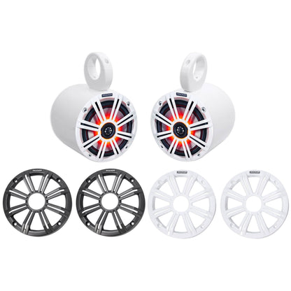 Pair KICKER 45KM654L 6.5" 390w White Marine Wakeboard Tower LED Boat Speakers