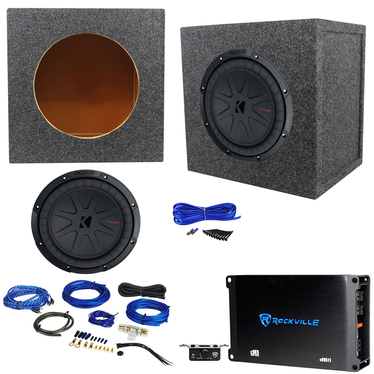 CompR 800W 10" Subwoofer + Sealed Enclosure + dB11 Amplifier + Amp Kit