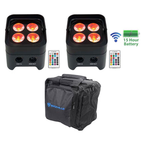 (2) Rockville BEST PAR 50 Rechargeable Par Wash Lights Wireless DMX+RGBWA+UV+Bag