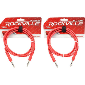 2 Rockville RCTR106R Red 6' 1/4'' TRS to 1/4'' TRS Cable 100% Copper