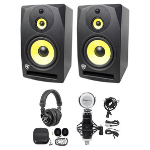 (2) Rockville DPM10B 10" 800w Powered 3-Way Studio Monitors+Headphones+Mic+Mount