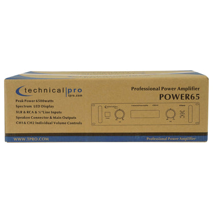 POWER65 6500W 2 Channel 2U Power Amplifier Amp + XLR Cable