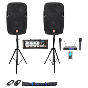 Rockville Karaoke System w/(2) 12" Speakers+Bluetooth Mixer+Stands+Wireless Mics