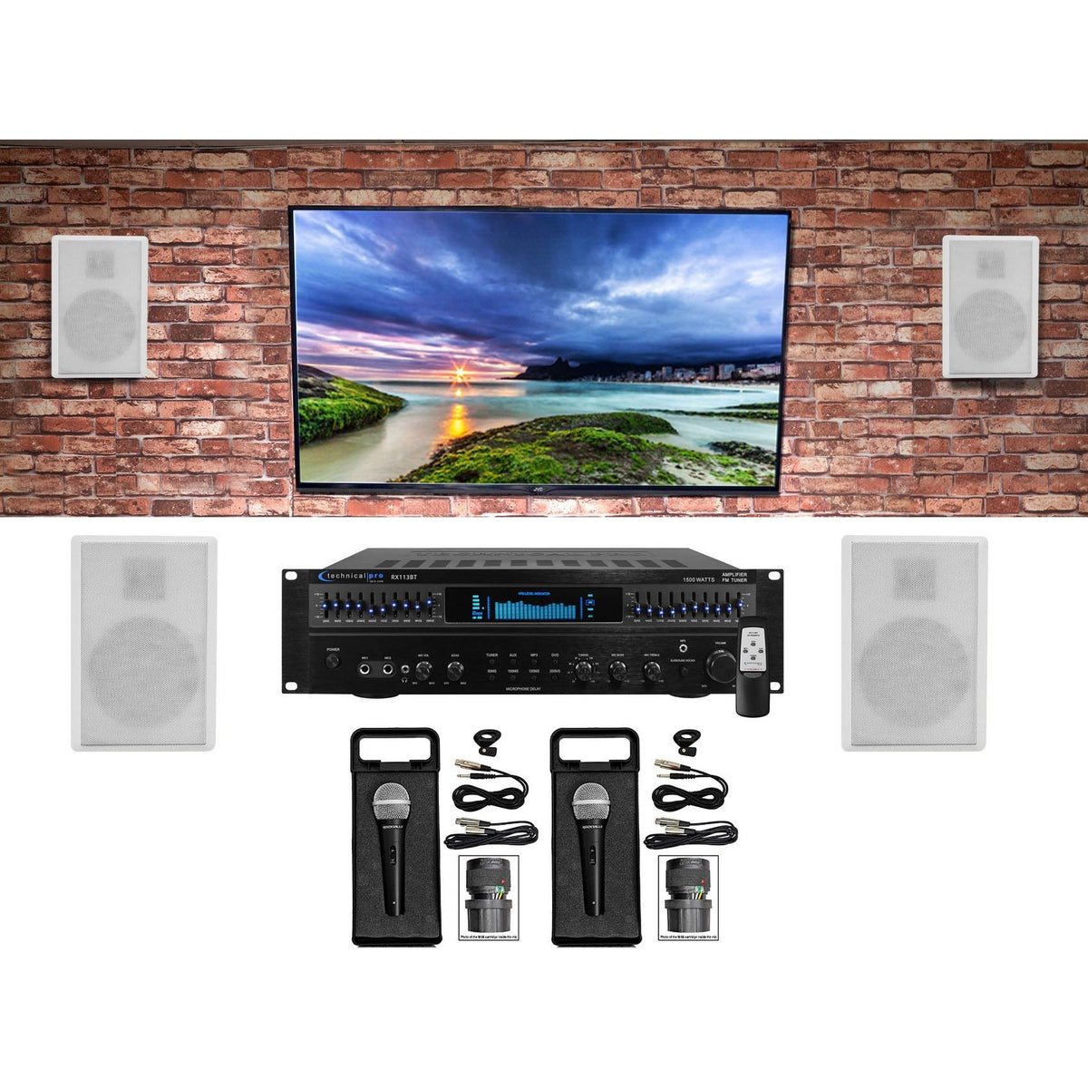 Home Karaoke Machine System + (4) 5.25" White Wall Mount Speakers