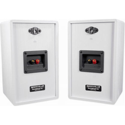RockShelf 64W White 6.5" Home Bookshelf Speakers+8" Speaker Stands