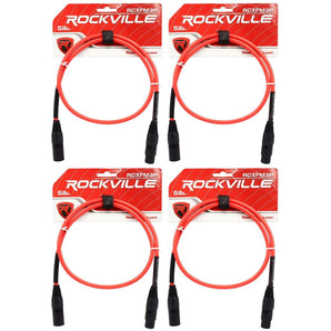 4 Rockville RCXFM3P-R Red 3' Female to Male REAN XLR Mic Cable 100% Copper