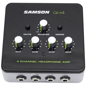 SAMSON QH4 4-Ch Stereo DJ Studio Monitoring Headphone Amplifier Amp+Headphones