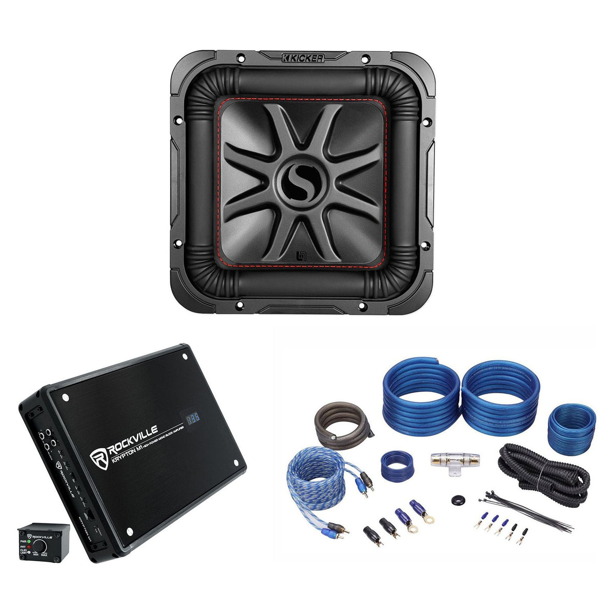 45L7R102 10" 1000W L7R Solo-Baric Subwoofer + KRYPTON-M1 Mono Amplifier + RWK41 Wire Kit