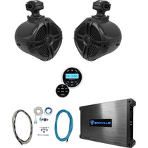 (2) Rockville RWB70B Black 6.5" Marine Wakeboard Swivel Speakers+Amp+Receiver