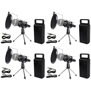 (4) Rockville Dynamic Podcasting Podcast Microphones+Stands+Pop Filters+Cables
