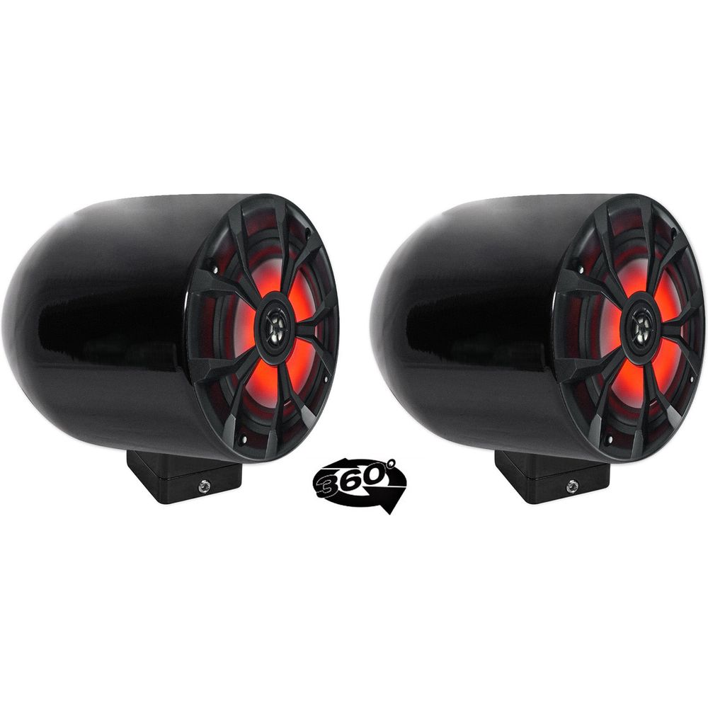 6.5" LED 360 Degree Swivel Black Aluminum Surface Mount Boat Speakers