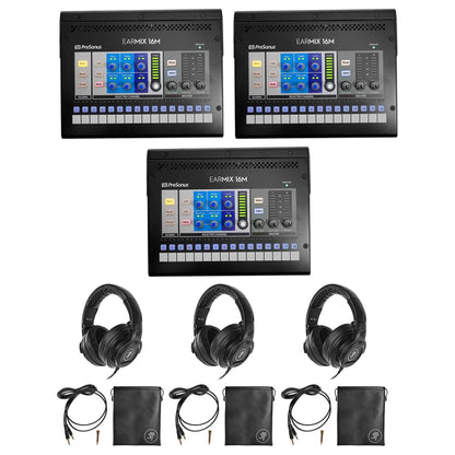 3 EarMix 16M AVB Monitor Mixers + 3 Mackie MC-250 Headphones