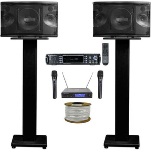 (2) Rockville KPS65 6.5" Karaoke/Pro Speakers+Bluetooth Amp+Stands+Wireless Mics + Rockville R14GSBR100 Red/Blk 14 Gauge 100' Ft. Mini Spool Car Audio Speaker Wire