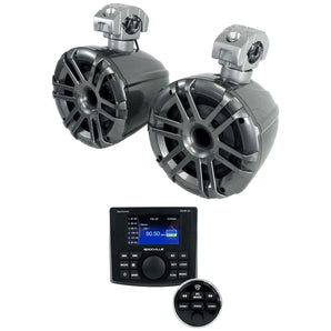 (2) Memphis MXA62TG Grey 6.5" Marine Wakeboard Tower Speakers+4-Zone Receiver