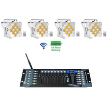 (4) BEST PAR 60 White Rechargeable Wash Lights w/Wireless DMX Controller