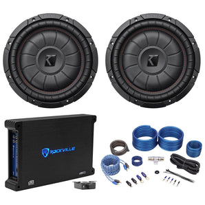 2 Kicker 43CVT104 COMPVT 10" 1600w Shallow Car Subwoofers+Mono Amplifier+Amp Kit