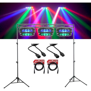 3) Rockville Spyder LED Beam Moving Head DMX DJ Party Lights+8 Ft. Truss System