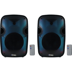 (2) Technical Pro PLIT12 Portable 12" Bluetooth LED Party Speakers+Wireless Link