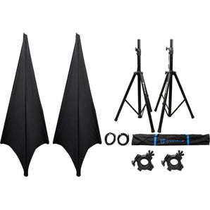 2) Rockville Tripod DJ Speaker Stands+Cables+Scrim Werks Black Covers+Carry Case