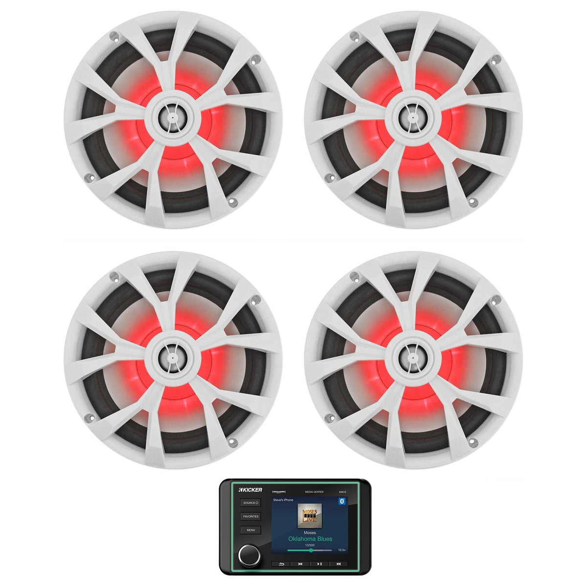 KMC5 Marine Digital Media Receiver w/Bluetooth+(4) 8" White LED Speakers